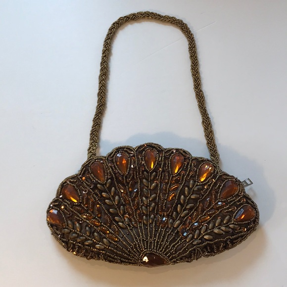 NWT Copper Brown Satin Beaded Bag & Beaded strap - Picture 2 of 8